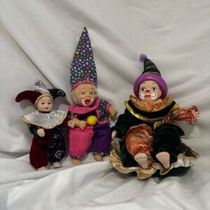 Vintage Circus Clown Dolls Set Toy Collector Posable Jester Decor